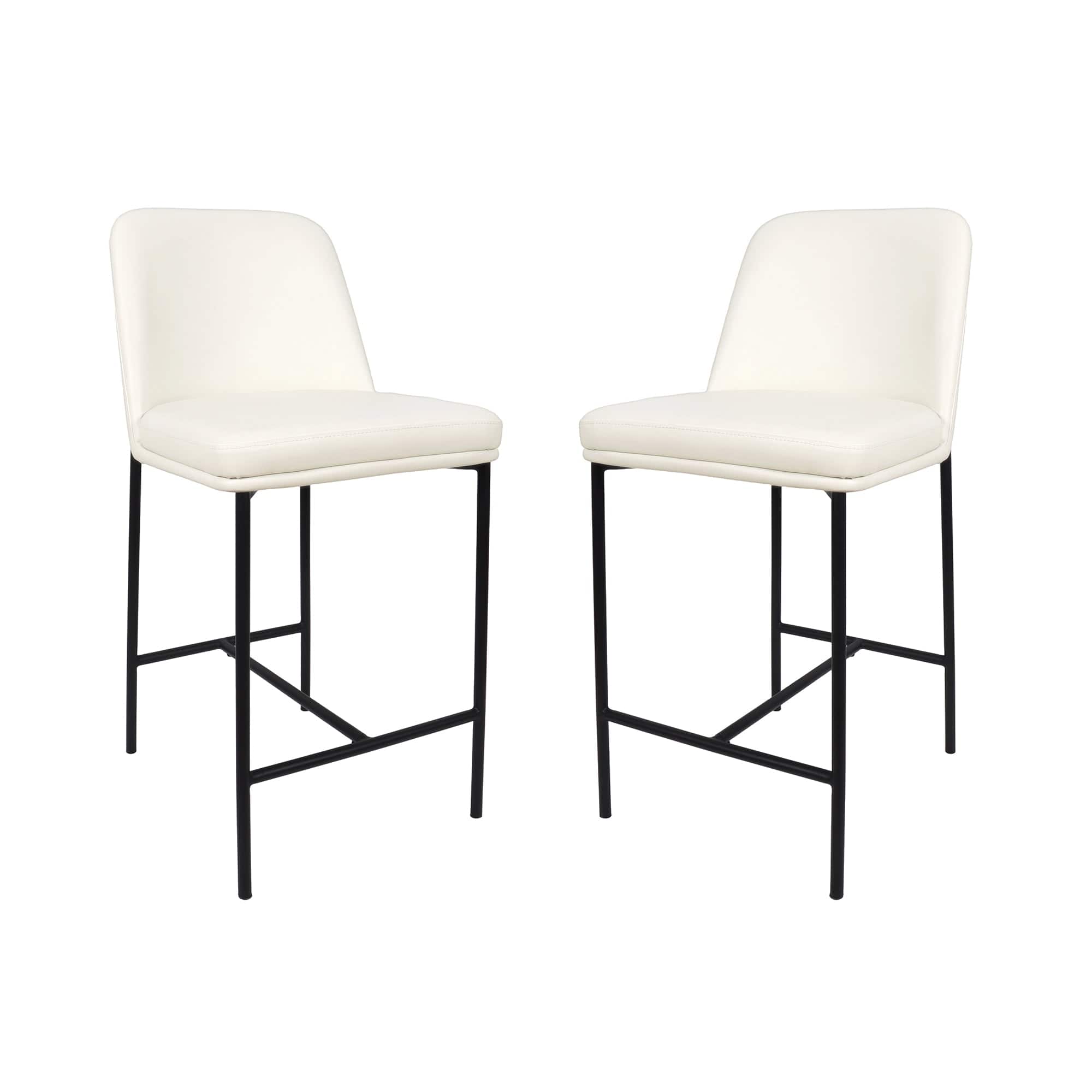 Manhattan Comfort - Loft Contemporary Metal Vegan Leather Counter Stool - Set of 2 - Ivory