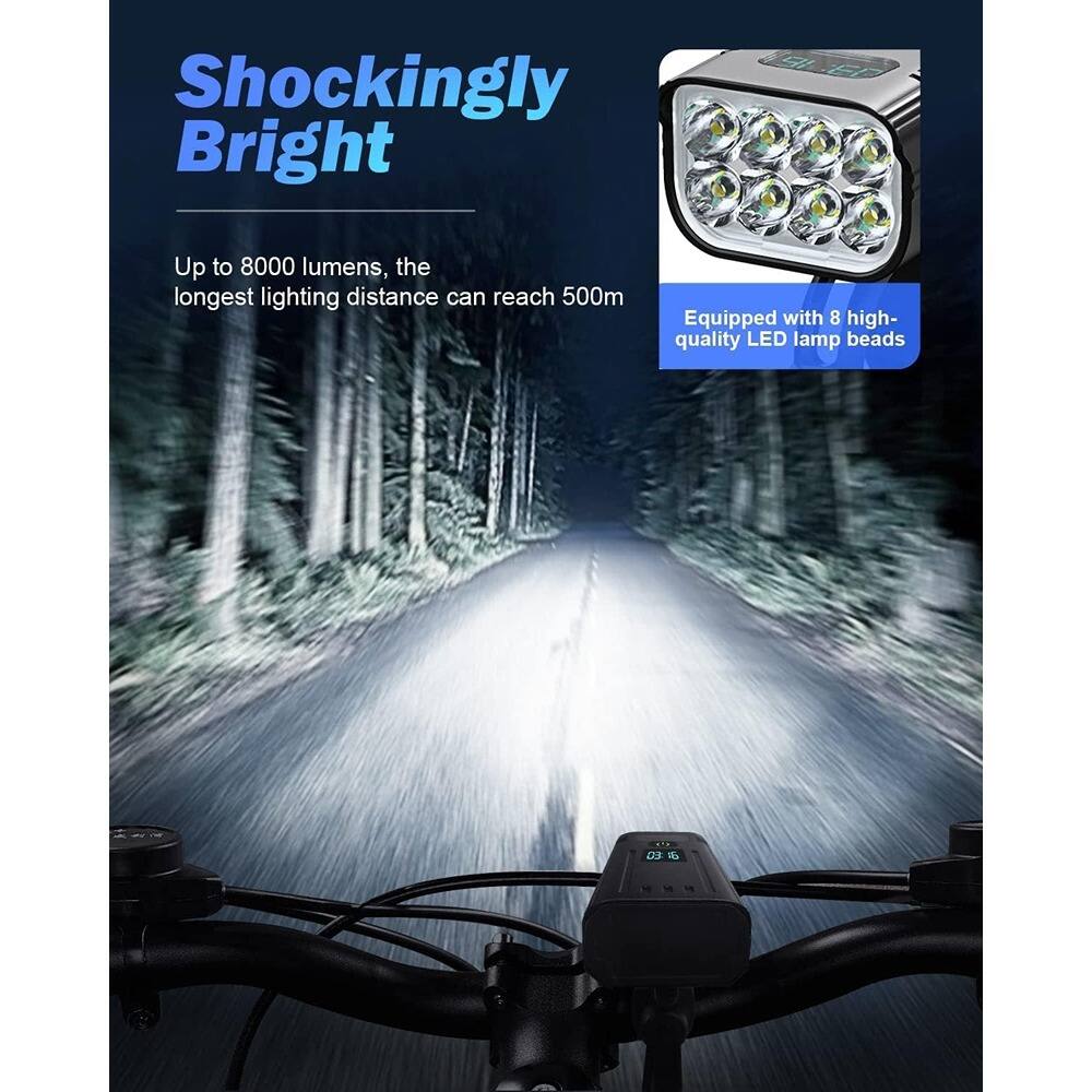 Shockingly Bright

Up to 8000 lumens, the longest lighting distance can reach 500m

Equipped with 8 high-quality LED lamp beads