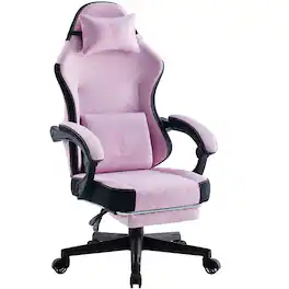 Dowinx - Fabric Gaming Chair, Ergonomic Computer Chair with Footrest and Pocket Spring Cushion, Height Adjustable - Pink