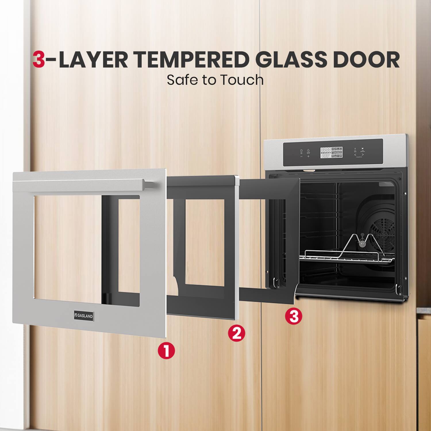 3-LAYER TEMPERED GLASS DOOR  
Safe to Touch  

1  
2  
3  

GASLAND