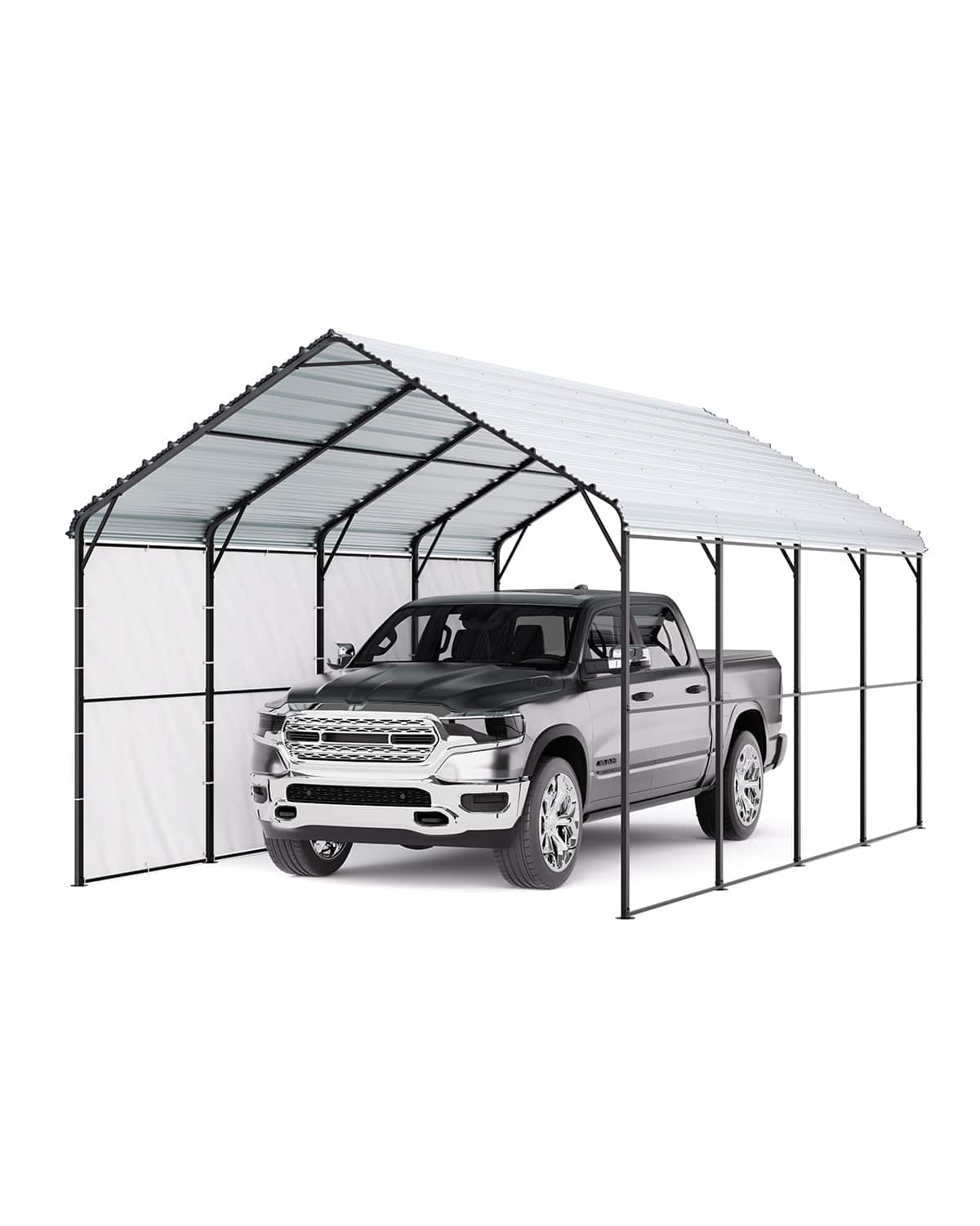 Front. VEVOR - Heavy Duty Metal Carport, 12' x 20' Outdoor Carport with Galvanized Steel Frame & Roof, Car Tent Garage Shade - Gray.