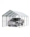 Front. VEVOR - Heavy Duty Metal Carport, 12' x 20' Outdoor Carport with Galvanized Steel Frame & Roof, Car Tent Garage Shade - Gray.