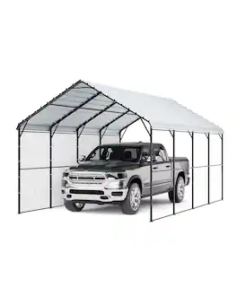 VEVOR - Heavy Duty Metal Carport, 12' x 20' Outdoor Carport with Galvanized Steel Frame & Roof, Car Tent Garage Shade - Gray