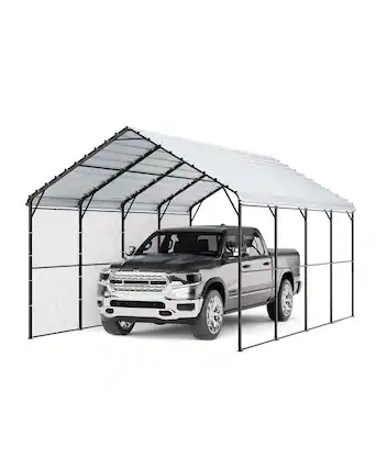 Front. VEVOR - Heavy Duty Metal Carport, 12' x 20' Outdoor Carport with Galvanized Steel Frame & Roof, Car Tent Garage Shade - Gray.