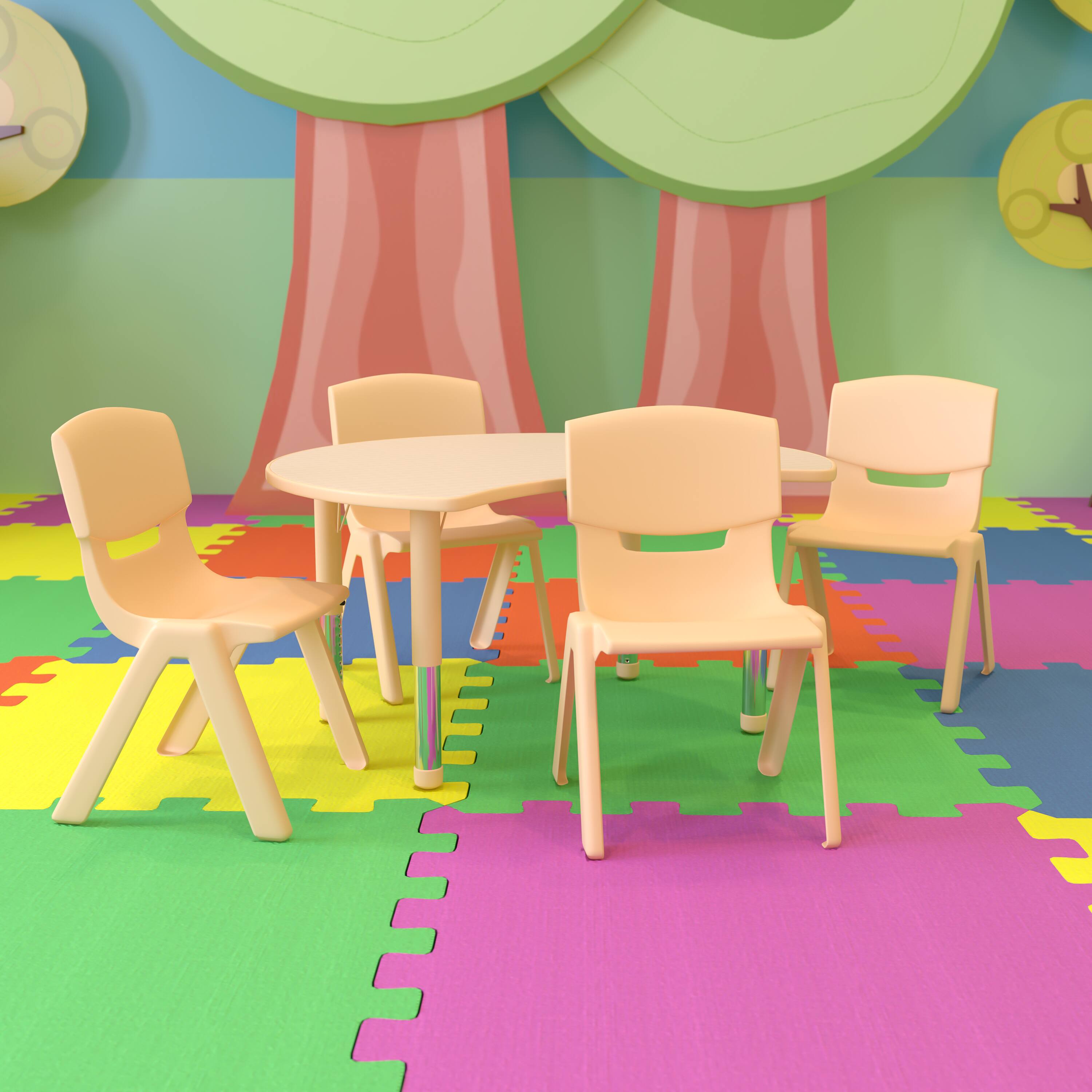 Front. Emma + Oliver - 25.125"W x 35.5"L Crescent Plastic Adjustable Kids Table Set - 4 Chairs - Natural.