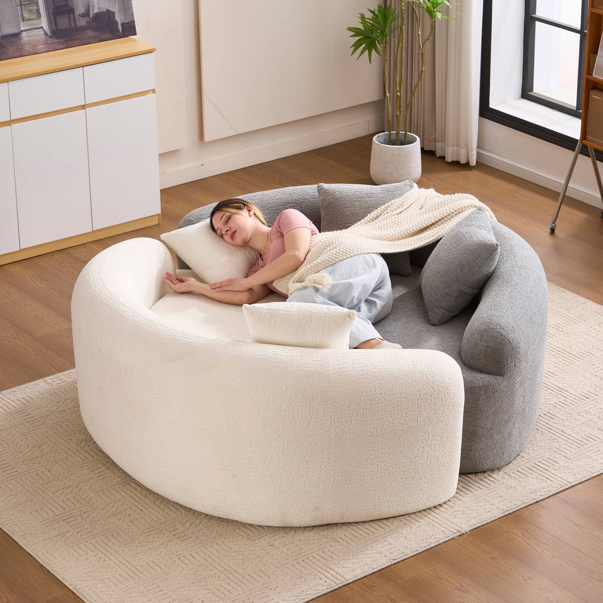 Alt View 9. GOODSILO - S-Curved Sectional Sofa with Dual-Depth Seating, Luxurious Chenille Upholstery, and Space-Saving Design - White.