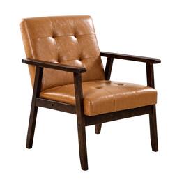 VEVOR - Accent Chair, Mid Century Modern Armchair with Solid Wood Frame and Non-Slip Legs - Caramel + Brown