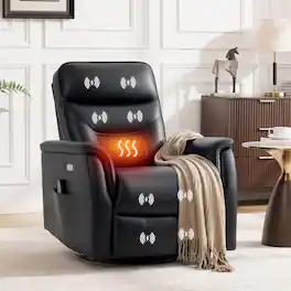 Brick Attic - Electric Lift Recliner Sofa with Massage/ Heating ,Recliner Chair with USB Ports,Footrest and 270 Swivel Glider - Black