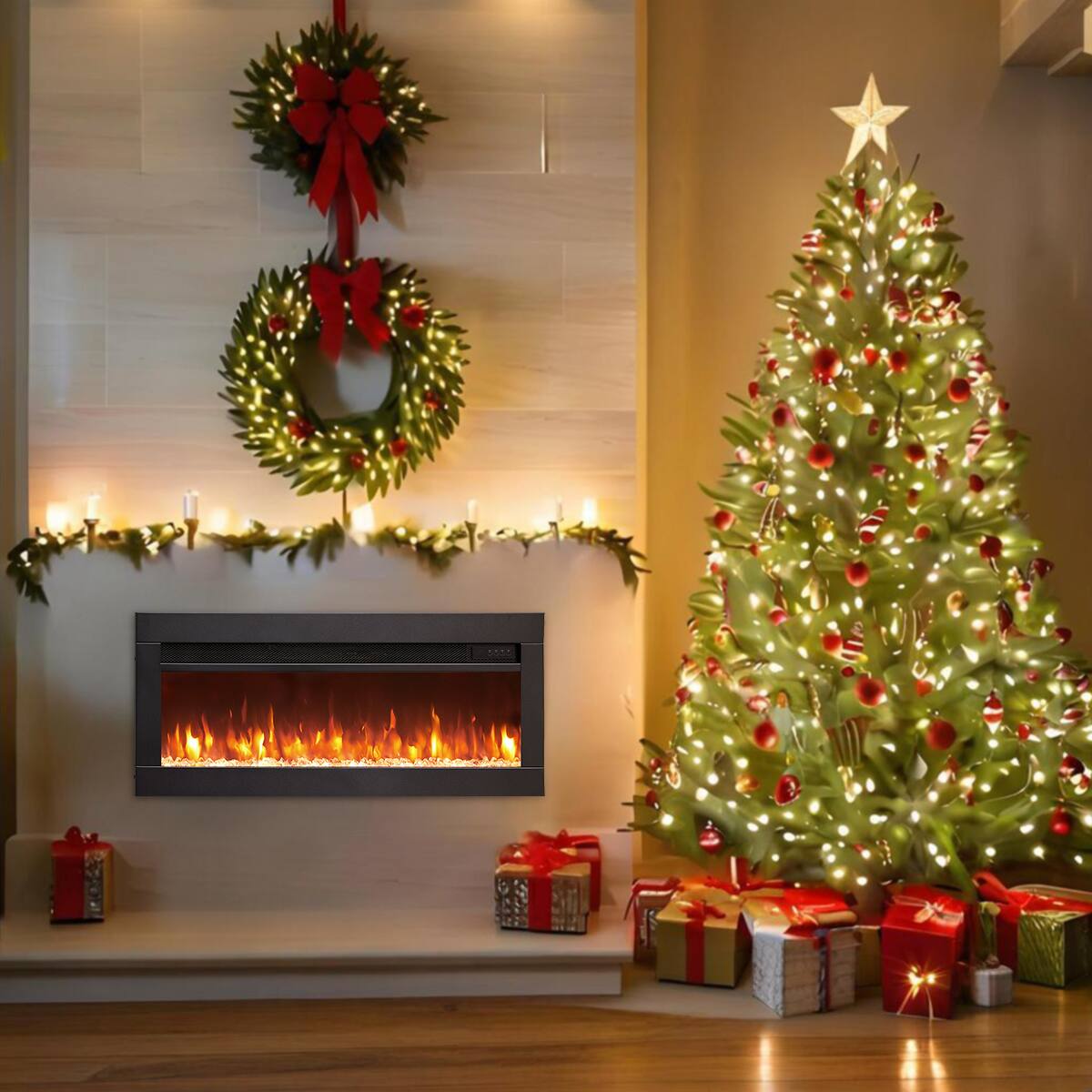 Alt View 2. Edendirect - 36 in. Freestanding and Wall Mounted Electric Fireplace with 9 Kinds of Flame Color, Black - Black.