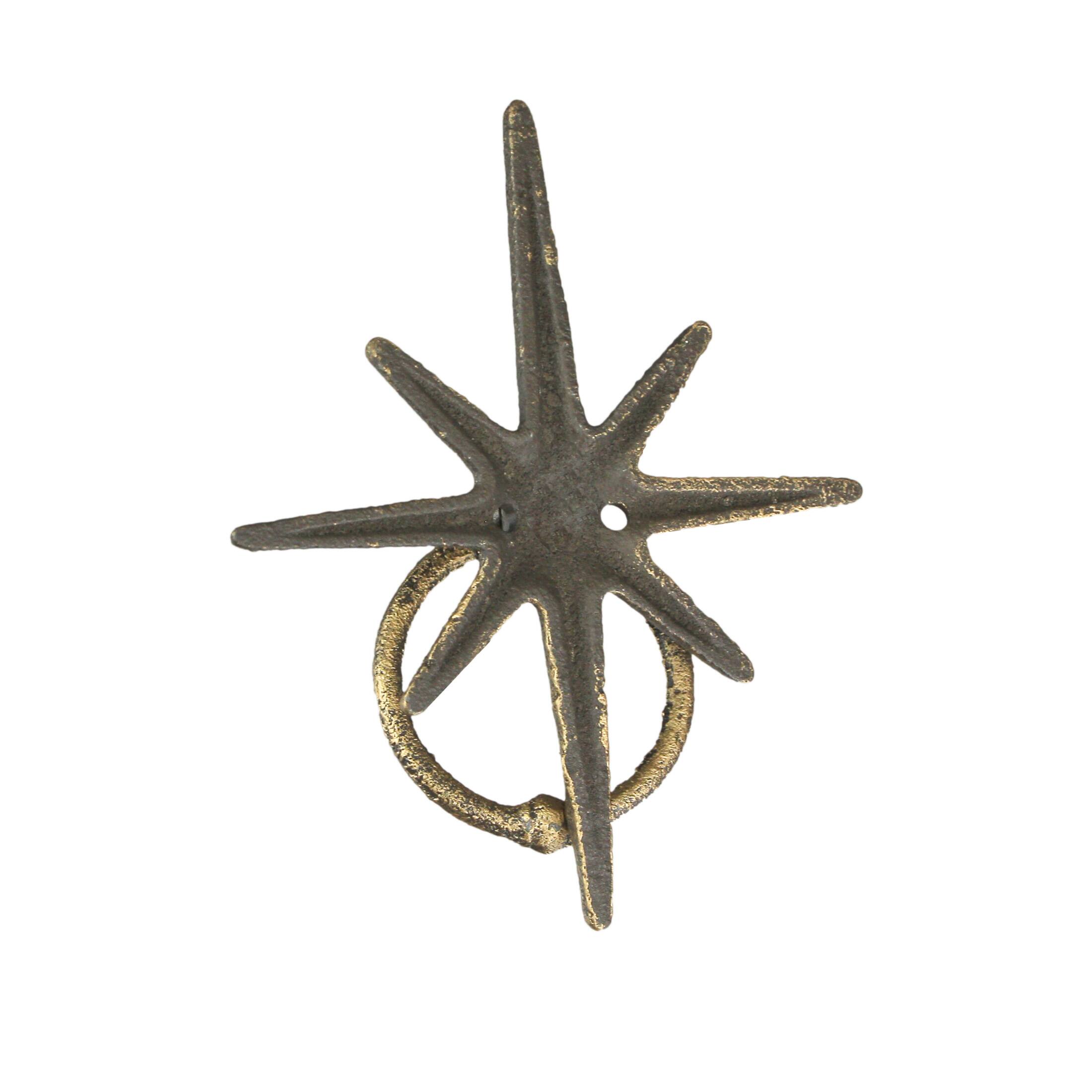 Alt View 2. Zeckos - Gold Cast Iron Decorative Starburst Door Knocker Rustic Celestial Home Decor - Bronze.