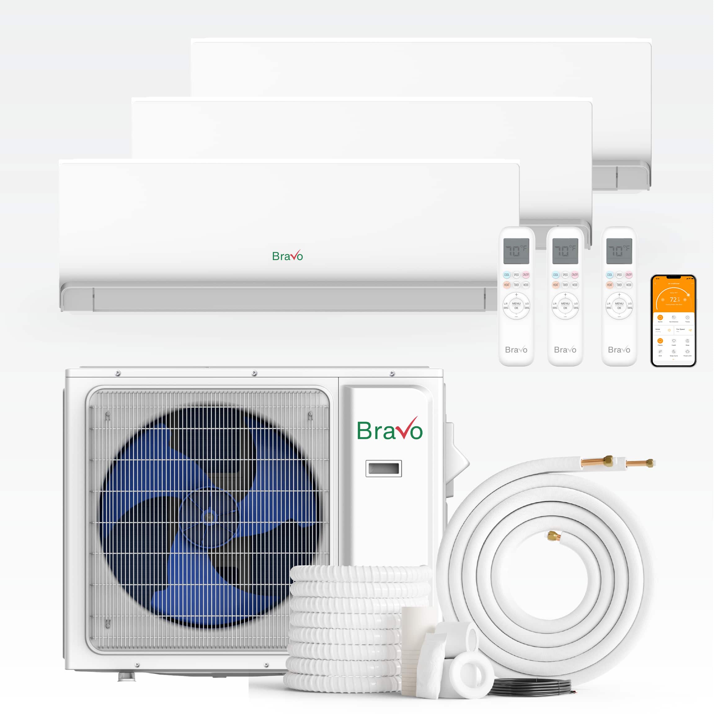 BRAVO - 30000 BTU Tri Zone 9K+12K+12K BTU Wall Mount Ductless Mini Split A/C and Heater