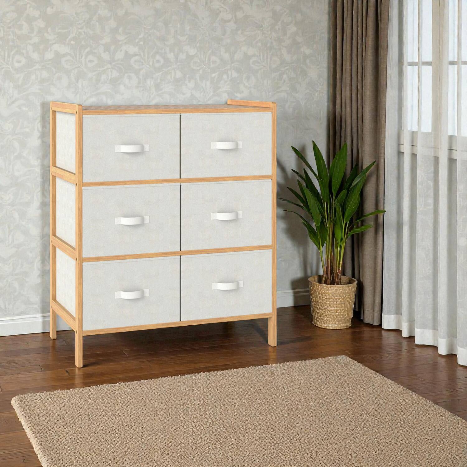 Front. Hivvago - Fabric Storage Chest with Six Folding Bins for Home Organization - Natural.