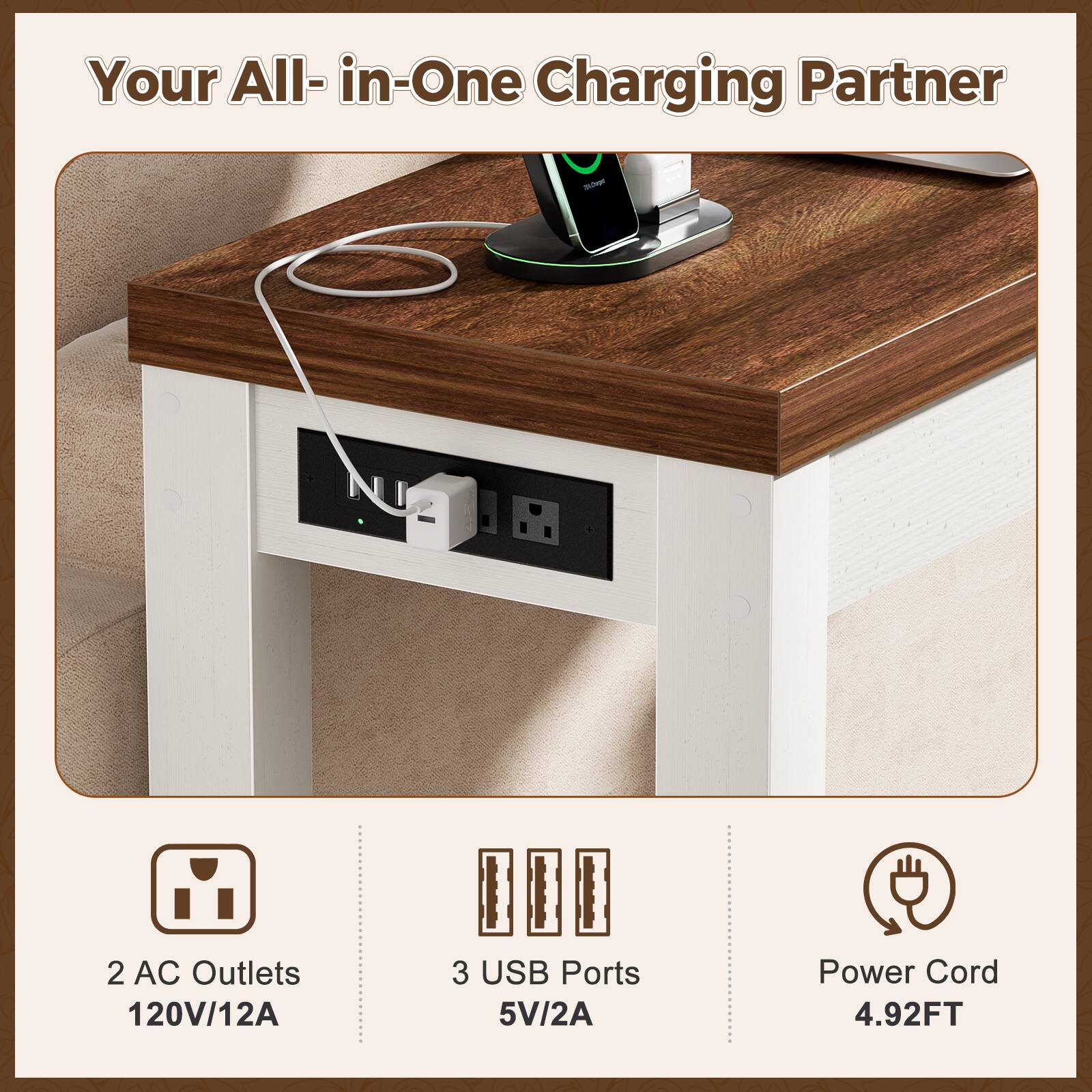Your All-in-One Charging Partner - NU2UA

- 2 AC Outlets 120V/12A
- 3 USB Ports 5V/2A
- Power Cord 4.92FT
