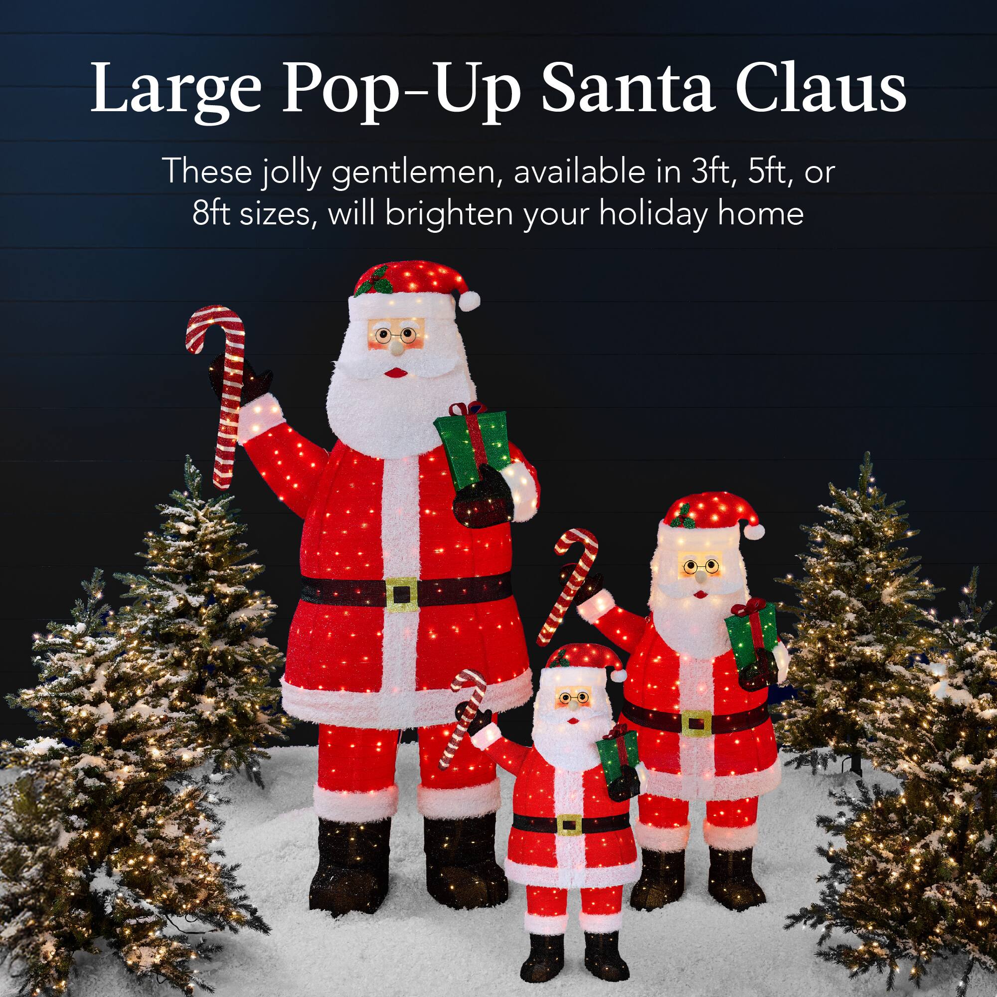 Large Pop-Up Santa Claus

These jolly gentlemen, available in 3ft, 5ft, or 8ft sizes, will brighten your holiday home
