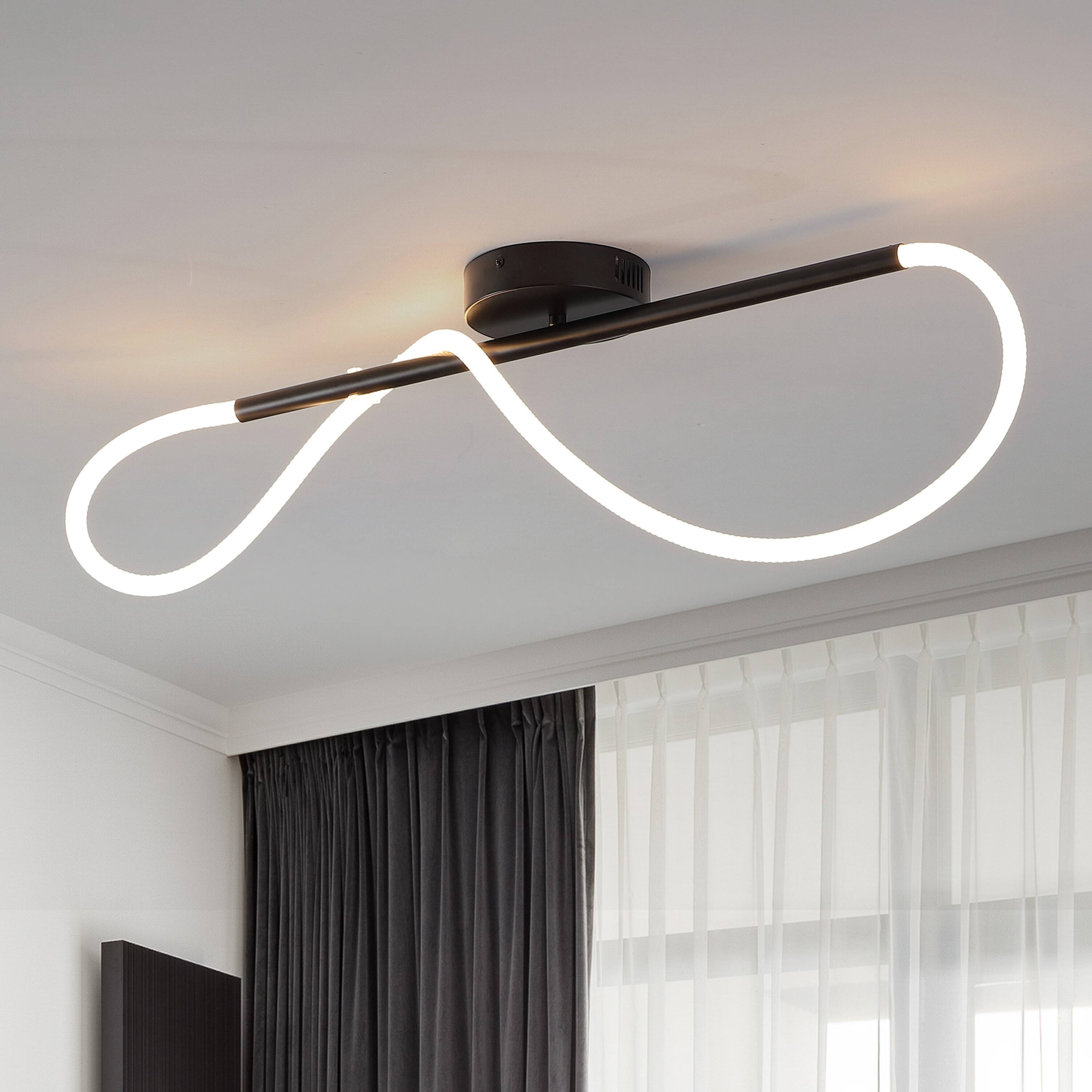 Alt View 1. Jonathan Y - Alessio 33" Contemporary Minimalist 360 Adjustable Silicone Neon Rope Dimmable Linear Integrated LED Flush Mount, Black - Black.