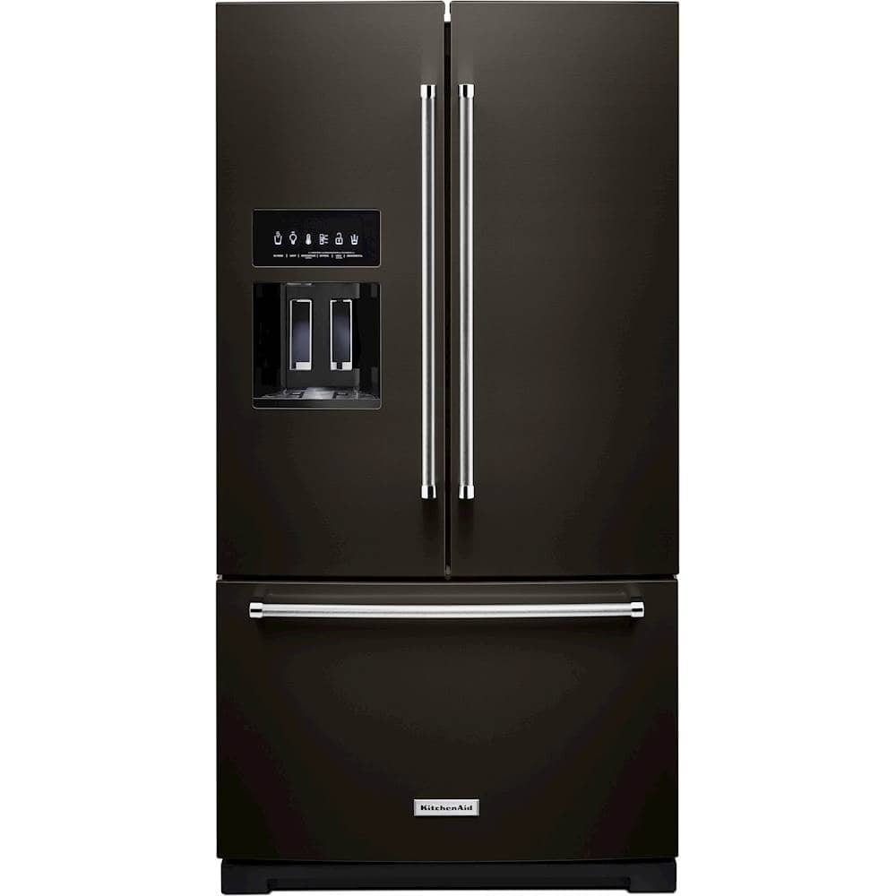 Front. KitchenAid - 27 Cu. Ft. French Door Refrigerator - Black Stainless Steel.