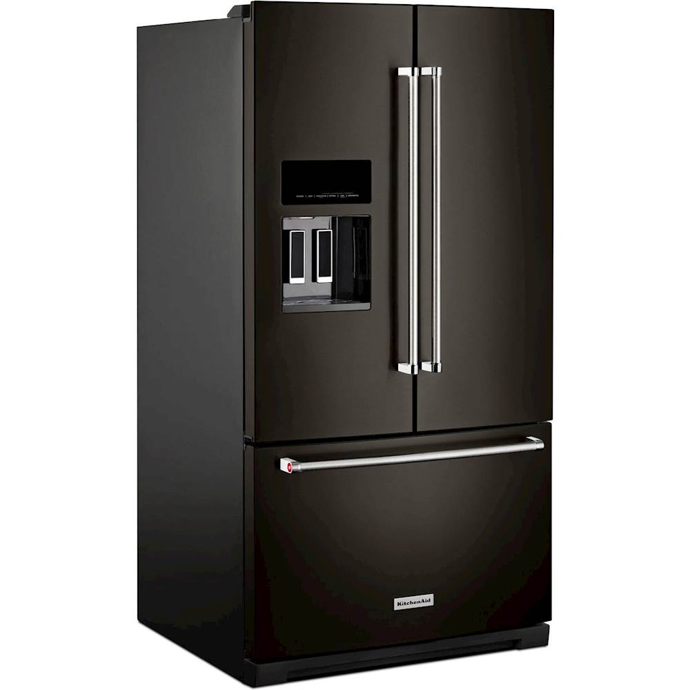 Left View: KitchenAid - 27 Cu. Ft. French Door Refrigerator - Black stainless steel