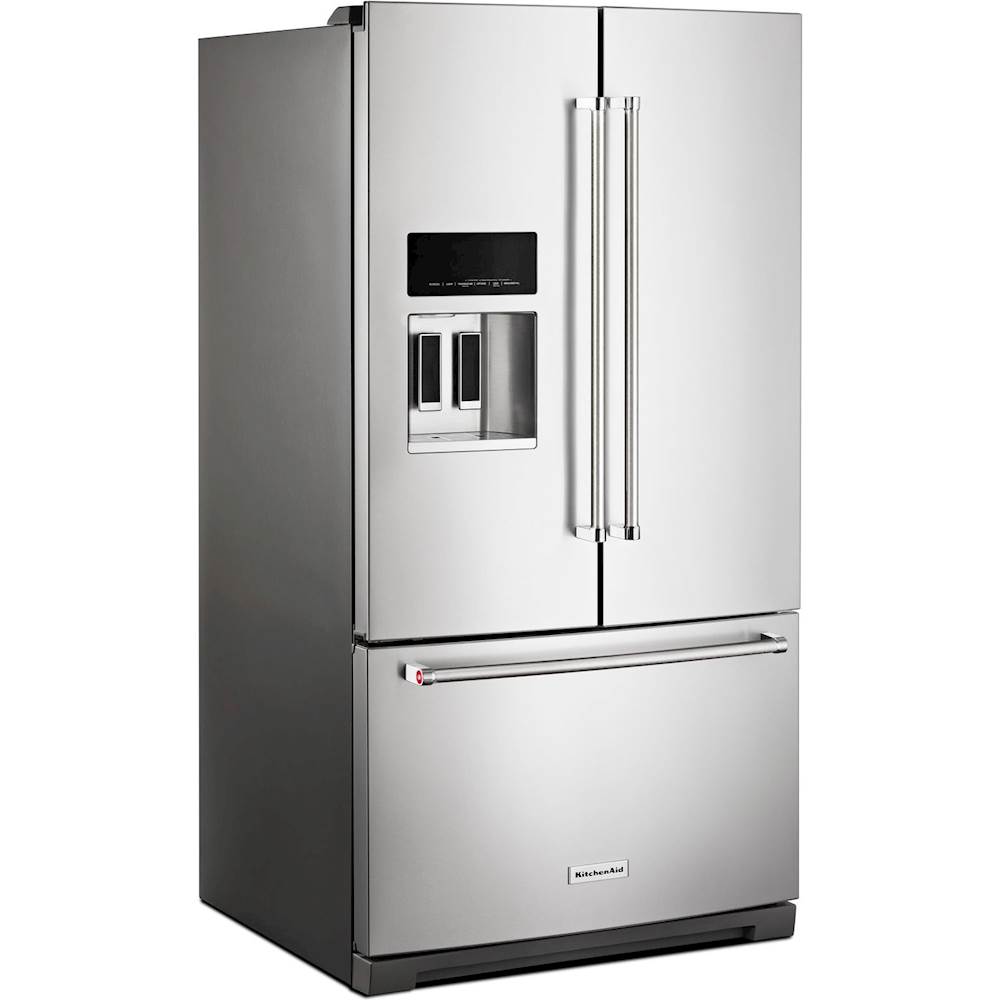 Left View: KitchenAid - 27 Cu. Ft. French Door Refrigerator - Stainless Steel