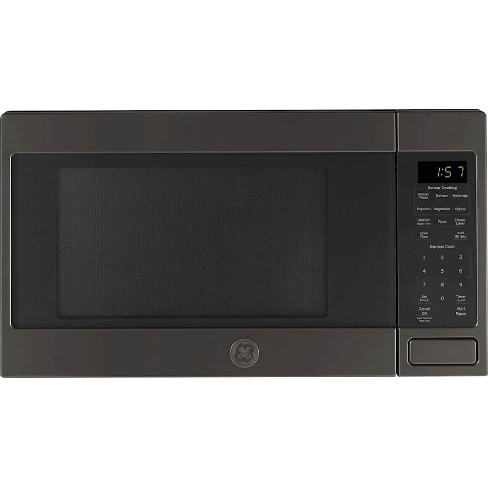 Front. GE - 1.6 Cu. Ft. Microwave - Black Stainless Steel.