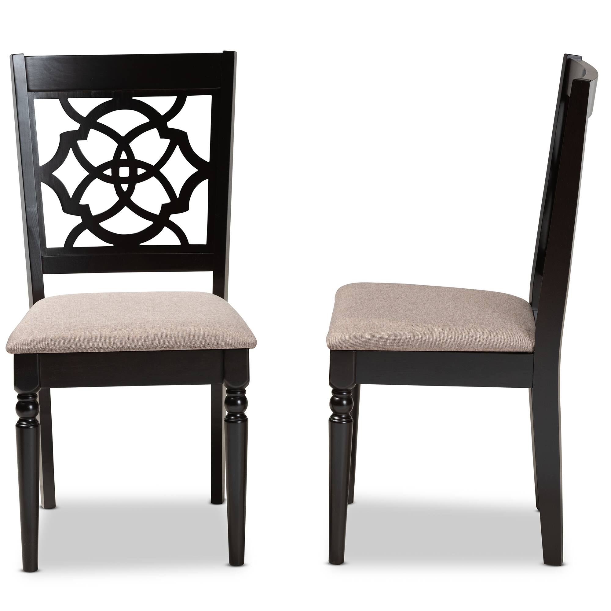 Left. Baxton Studio - Renaud Modern Fabric Upholstered and Espresso Finished Wood 2-Piece Dining Chair Set Set - Sand/Dark Brown.