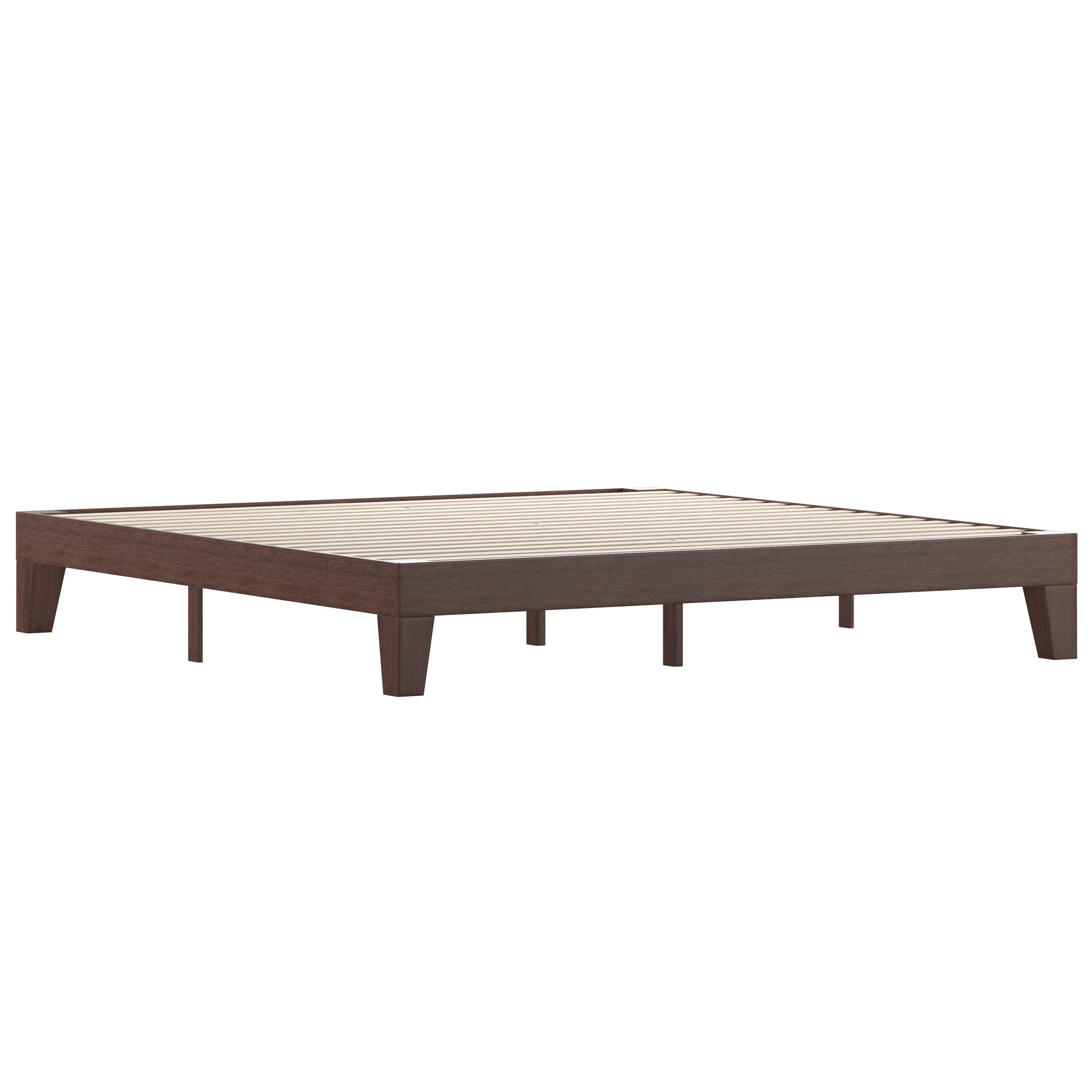 Front. Alamont Home - Evelyn Solid Wood Platform Bed with Wooden Support Slats, No Box Spring Required - Walnut.