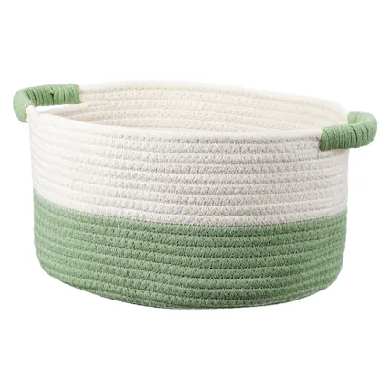 Front. Unique Bargains - Small Woven Basket, 11x9.1x5.9 Inch Rectangular Rope Basket with Handles, Decorative Gift Chest Box for Shelf Storage - Light Green.
