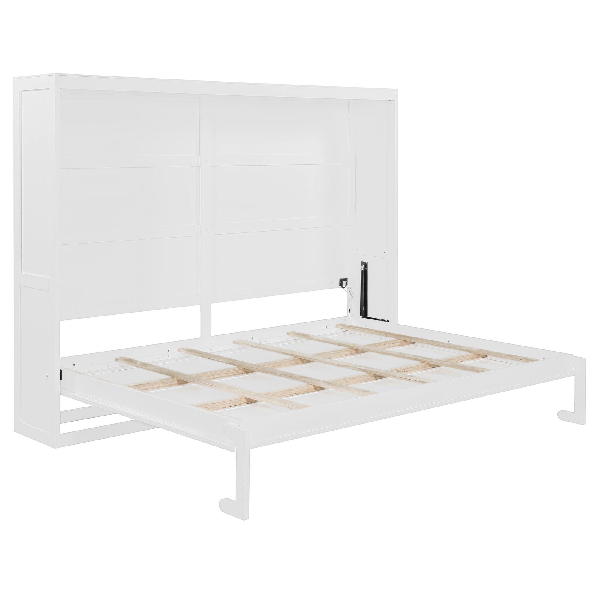 Alt View 6. Tiramisubest - Queen Size Murphy Bed with LED Lights, White, Plywood, Space-Saving - White.