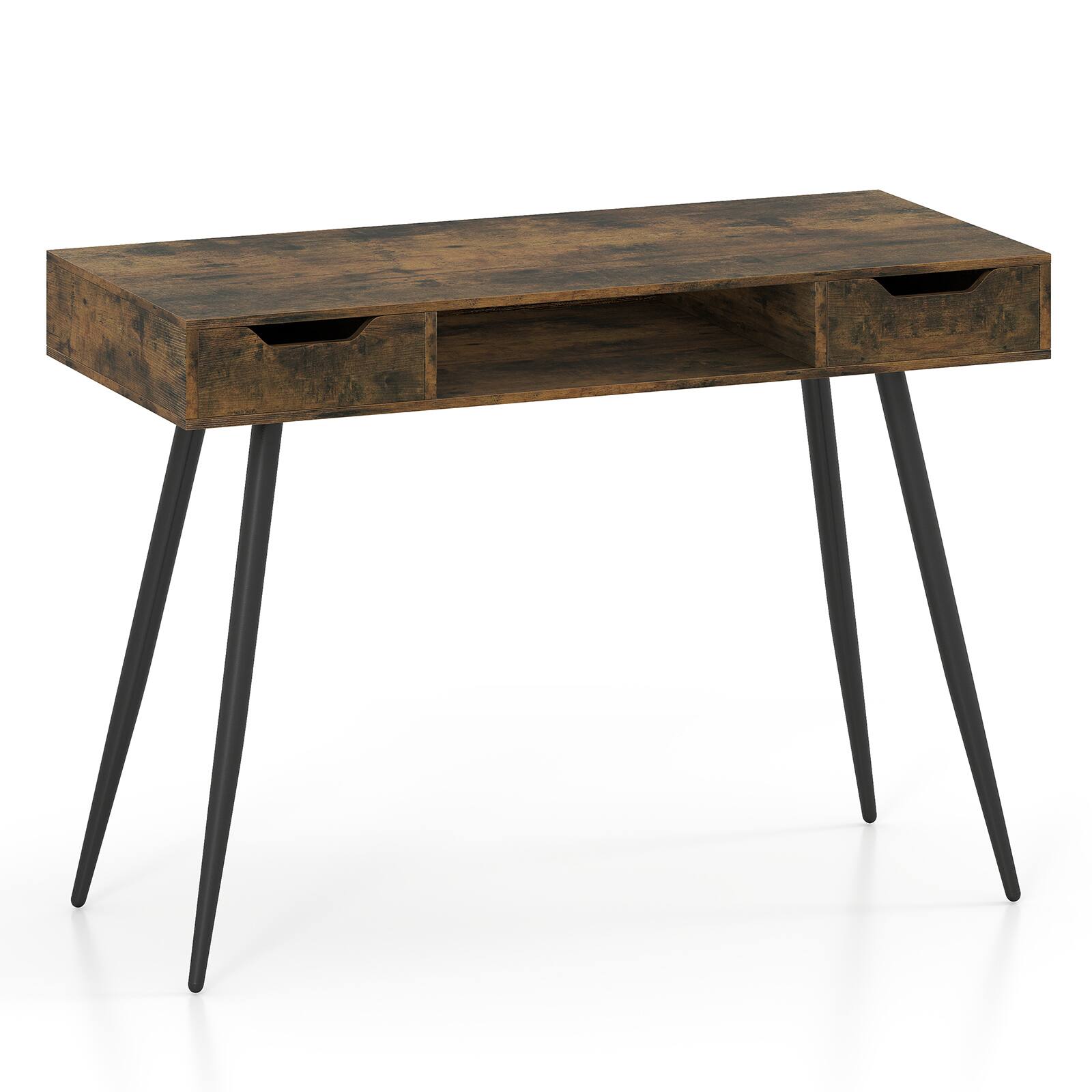 Alt View 9. Costway - Costway Computer Desk with Drawers, Open Storage Compartment for Small Spaces, Office - Rustic Brown.