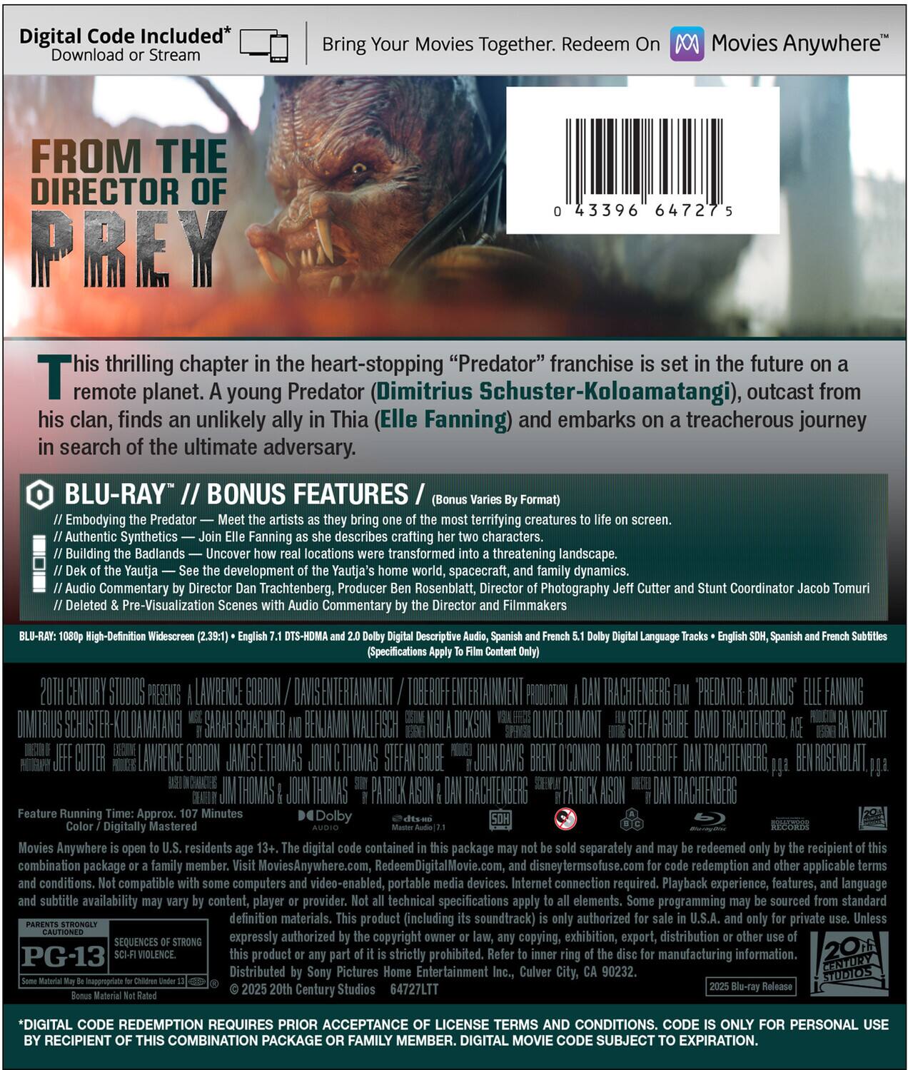 Alt View 1. Predator: Badlands   - BLU-RAY.