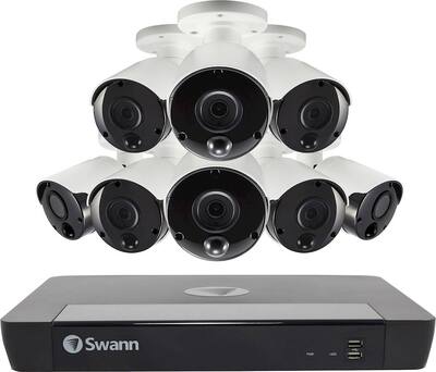 Swann - 8580 16-Channel, 8-Camera Indoor/Outdoor Wired 2160p 2TB NVR Surveillance System - Black/White