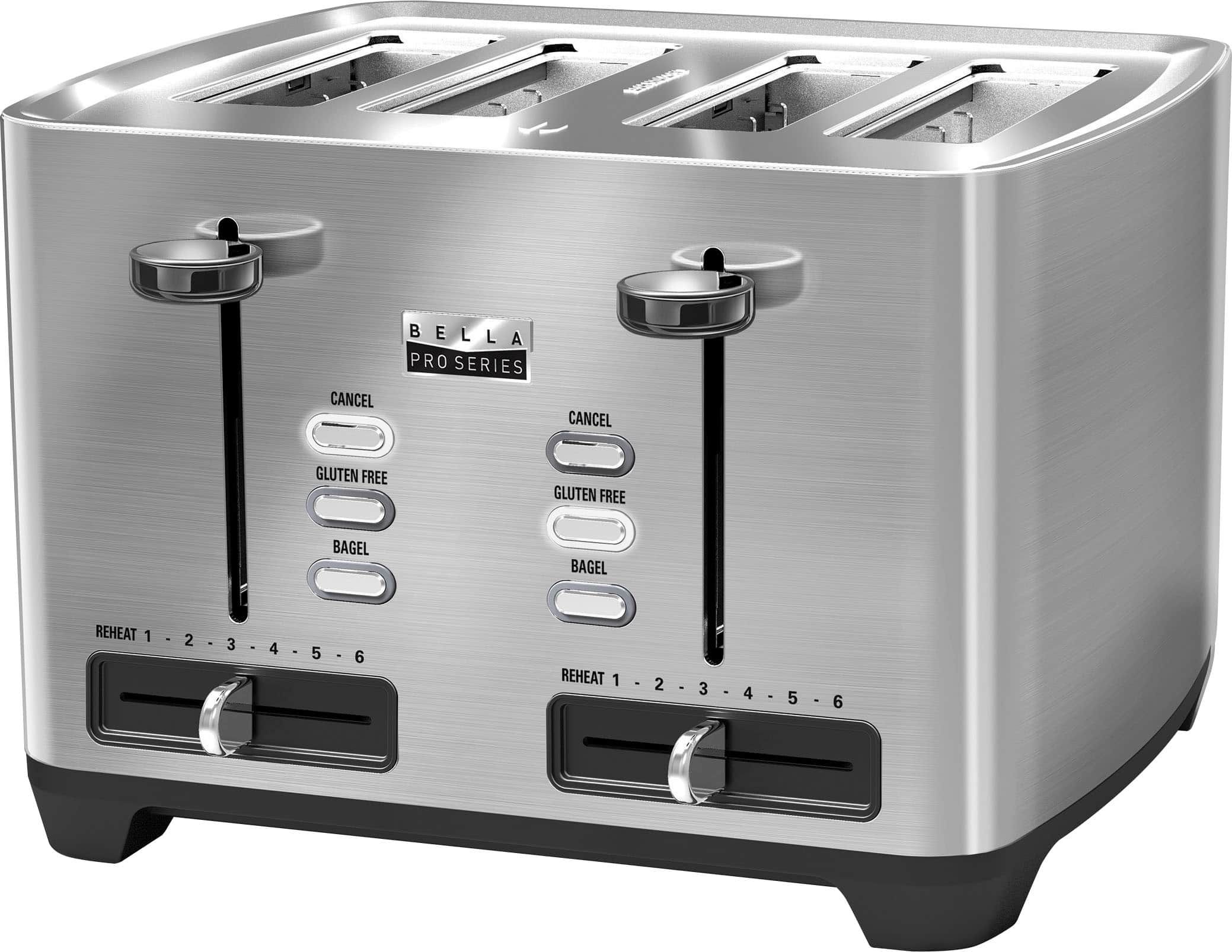 Left. Bella Pro Series - 4-Slice Wide-Slot Toaster - Stainless Steel.