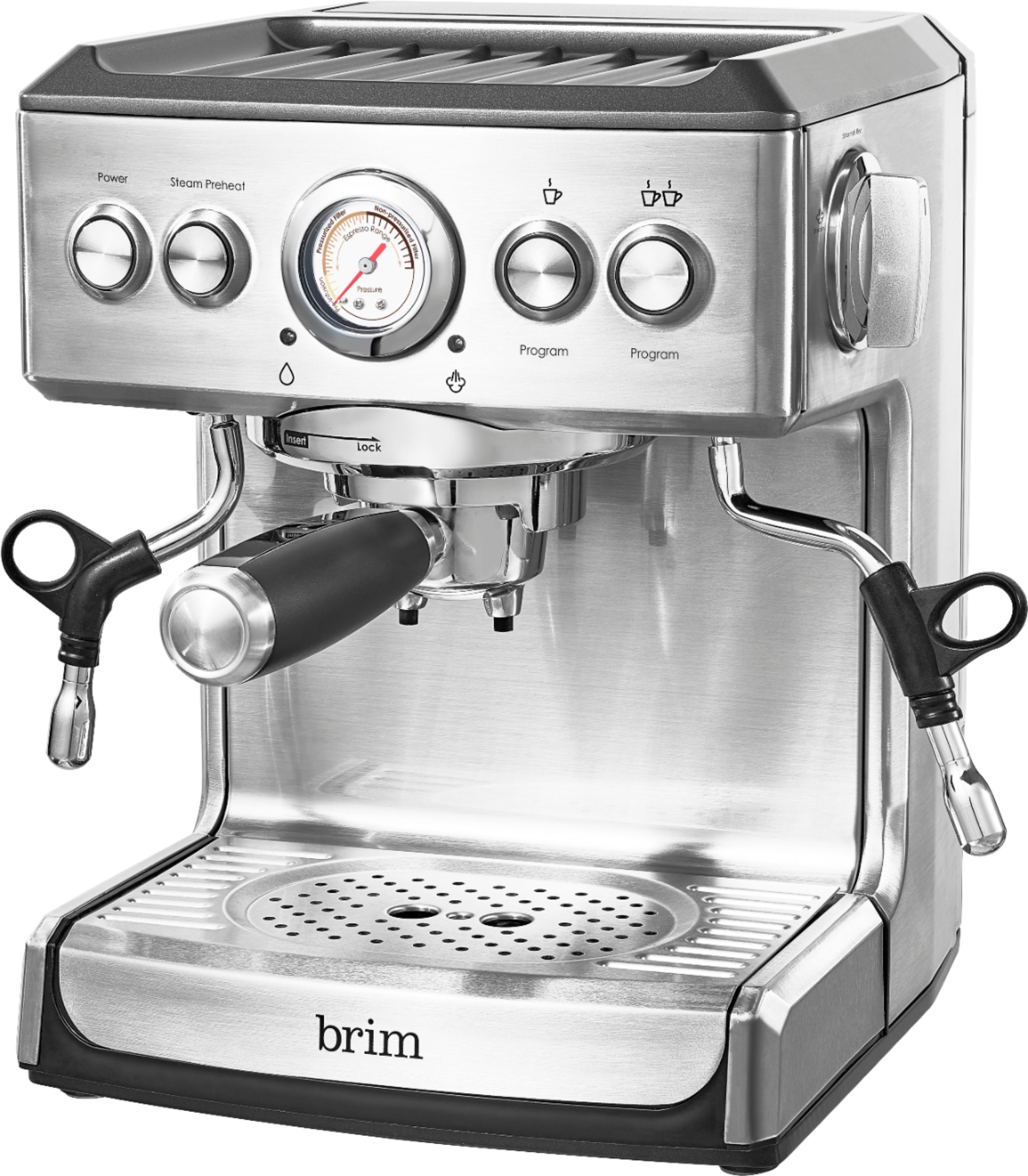 Angle View: Brim - Espresso Maker with 19 bars of pressure, Milk Frother and Removable water tank - Silver