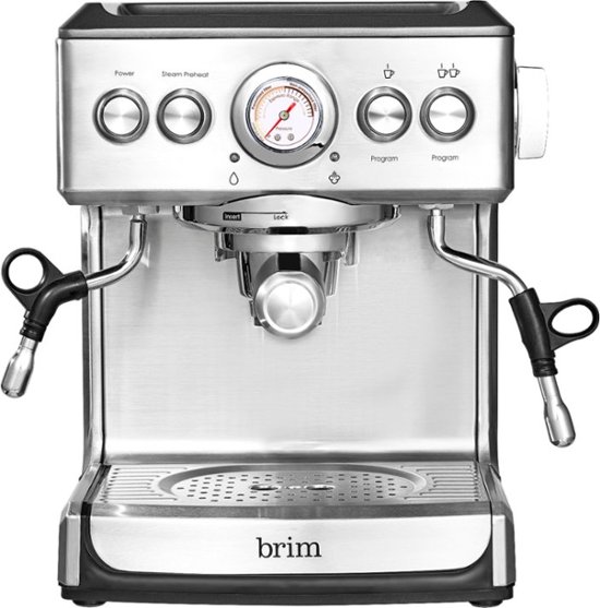 Brim - Espresso Maker with 19 bars of pressure, Milk Frother and Removable water tank - Silver TODAY ONLY At Best Buy