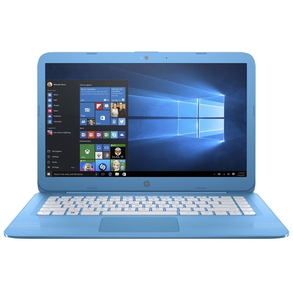 Front. HP - Stream 14" Laptop - Intel Celeron - 4GB Memory - 64GB eMMC Flash Memory - Textured Linear Grooves In Aqua Blue.