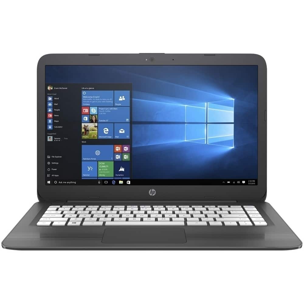 Front. HP - Stream 14" Laptop - Intel Celeron - 4GB Memory - 64GB eMMC Flash Memory - Textured Linear Grooves In Smoke Gray.