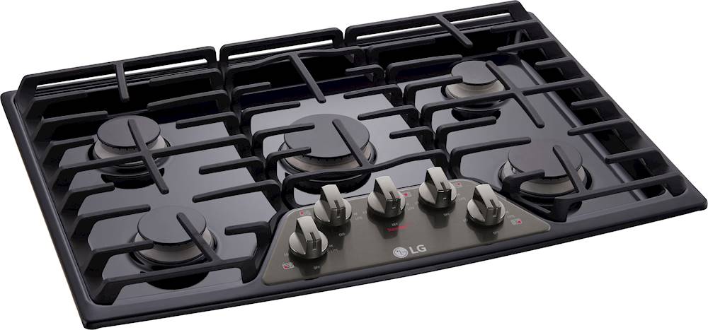 Angle View: LG - 30" Built-In Gas Cooktop with Superboil Burner - Black stainless steel