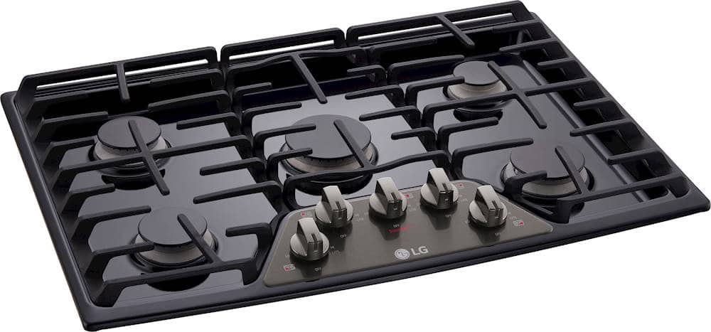 Angle. LG - 30" Built-In Gas Cooktop with 5 Burners and Superboil - Black Stainless Steel.