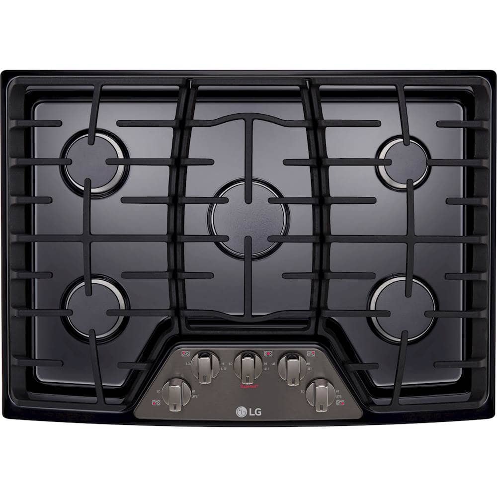 Front. LG - 30" Built-In Gas Cooktop with 5 Burners and Superboil - Black Stainless Steel.