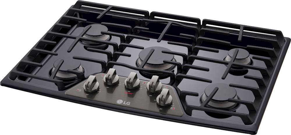 Left View: LG - 30" Built-In Gas Cooktop with Superboil Burner - Black stainless steel