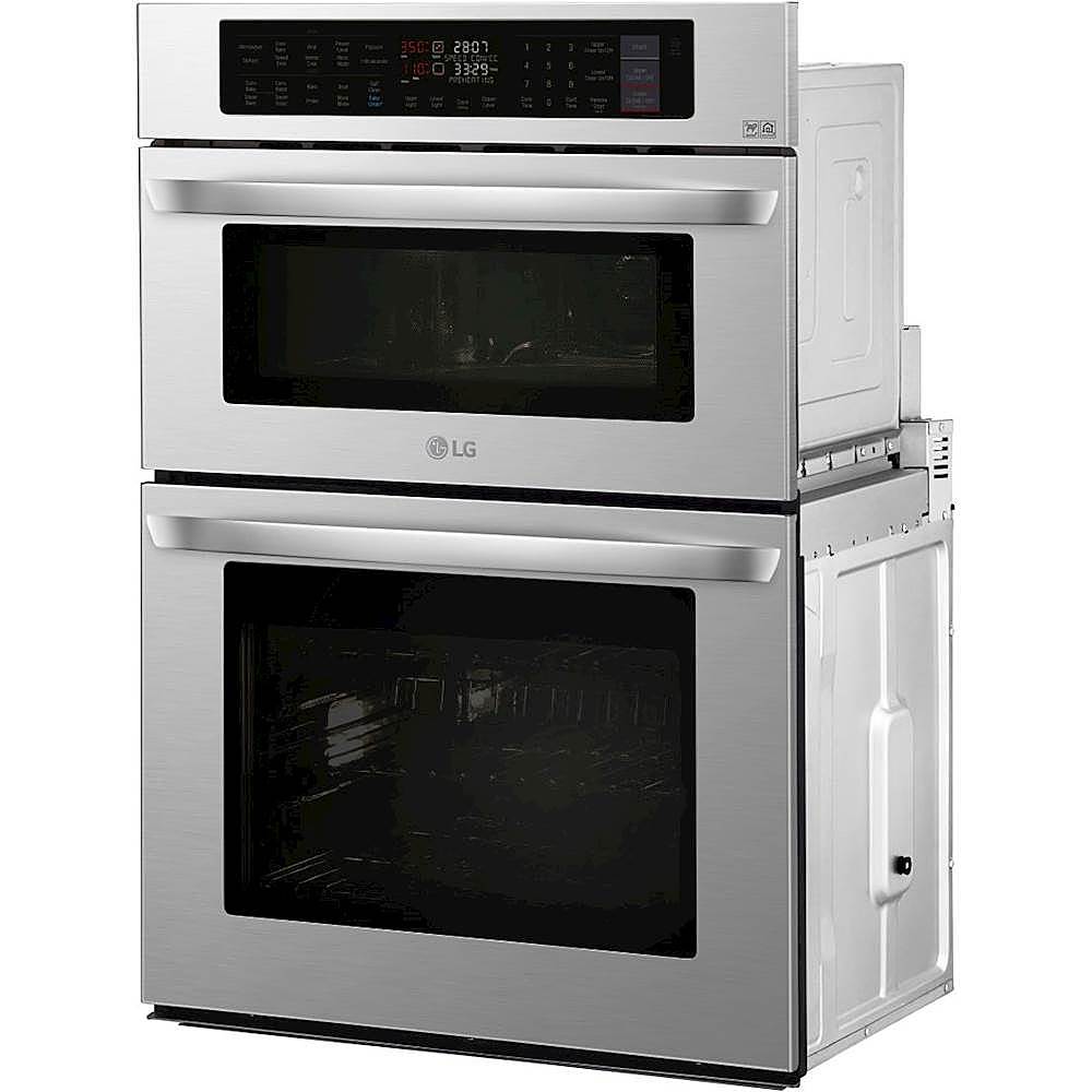 Left View: Monogram - Statement 30" Built-In Double Electric Convection Wall Oven with No-Preheat Air Fry - Stainless steel