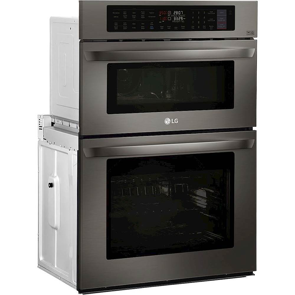 Angle View: GE Profile - 30" Built-In Single Electric Convection Wall Oven with Built-In Microwave - White on white