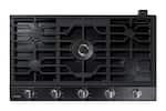 Samsung - 36" Built-In Gas Cooktop with WiFi and Dual Power Brass Burner - Black Stainless Steel