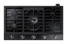 Samsung - 36" Built-In Gas Cooktop with WiFi and Dual Power Brass Burner - Fingerprint Resistant Black Stainless Steel