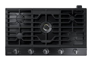 Samsung - 36" Built-In Gas Cooktop with WiFi and Dual Power Brass Burner - Black Stainless Steel