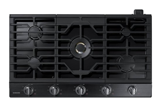 Front Zoom. Samsung - 36" Built-In Gas Cooktop with WiFi and Dual Power Brass Burner - Black Stainless Steel.