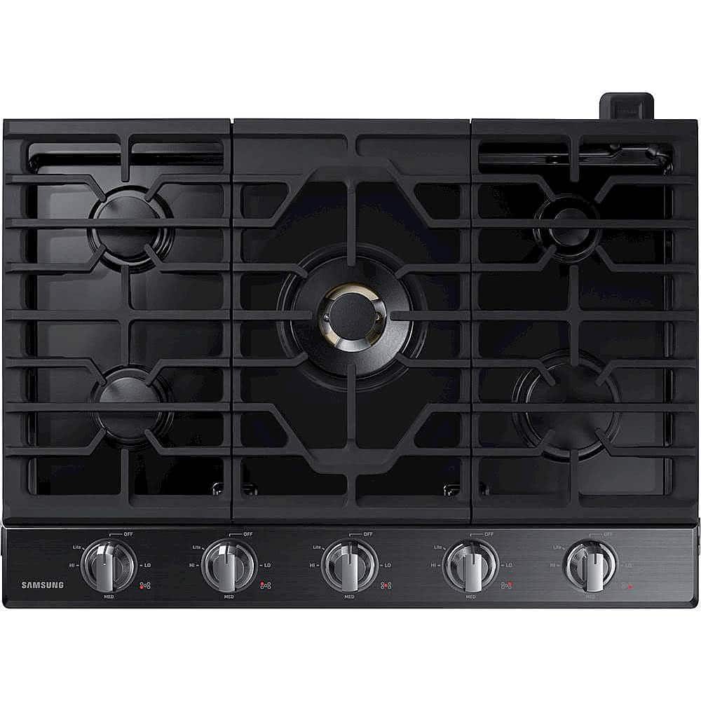 Front. Samsung - 30" Built-In Gas Cooktop with WiFi and Dual Power Brass Burner - Fingerprint resistant black stainless steel.