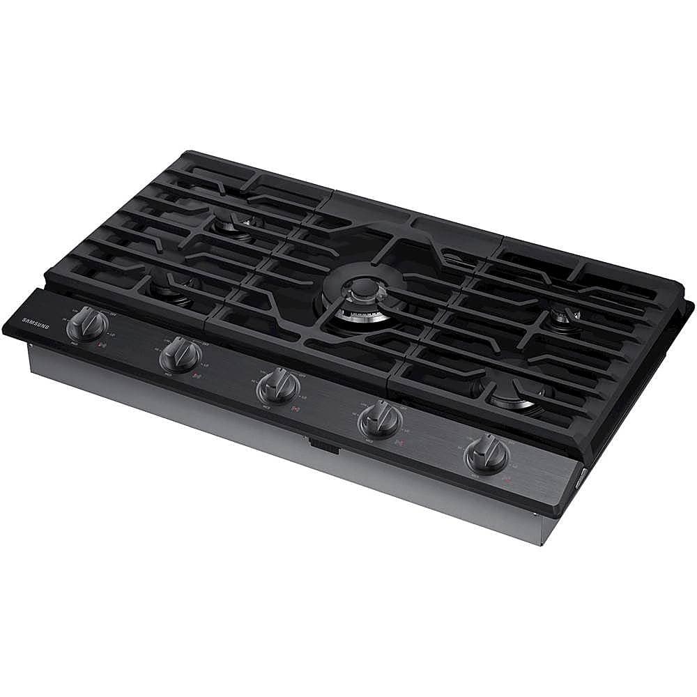 Left. Samsung - 30" Built-In Gas Cooktop with WiFi - Black Stainless Steel.