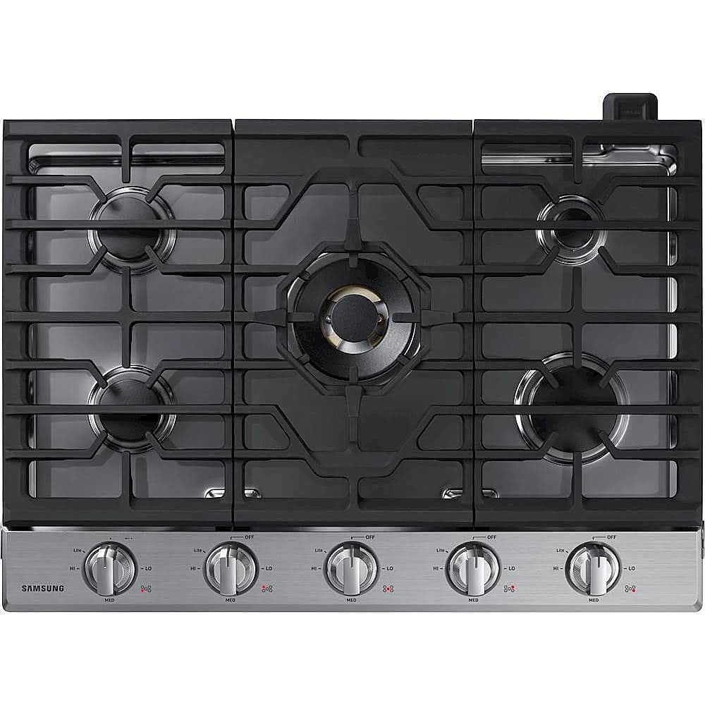 Front. Samsung - 30" Built-In Gas Cooktop with WiFi and Dual Power Brass Burner - Stainless steel.