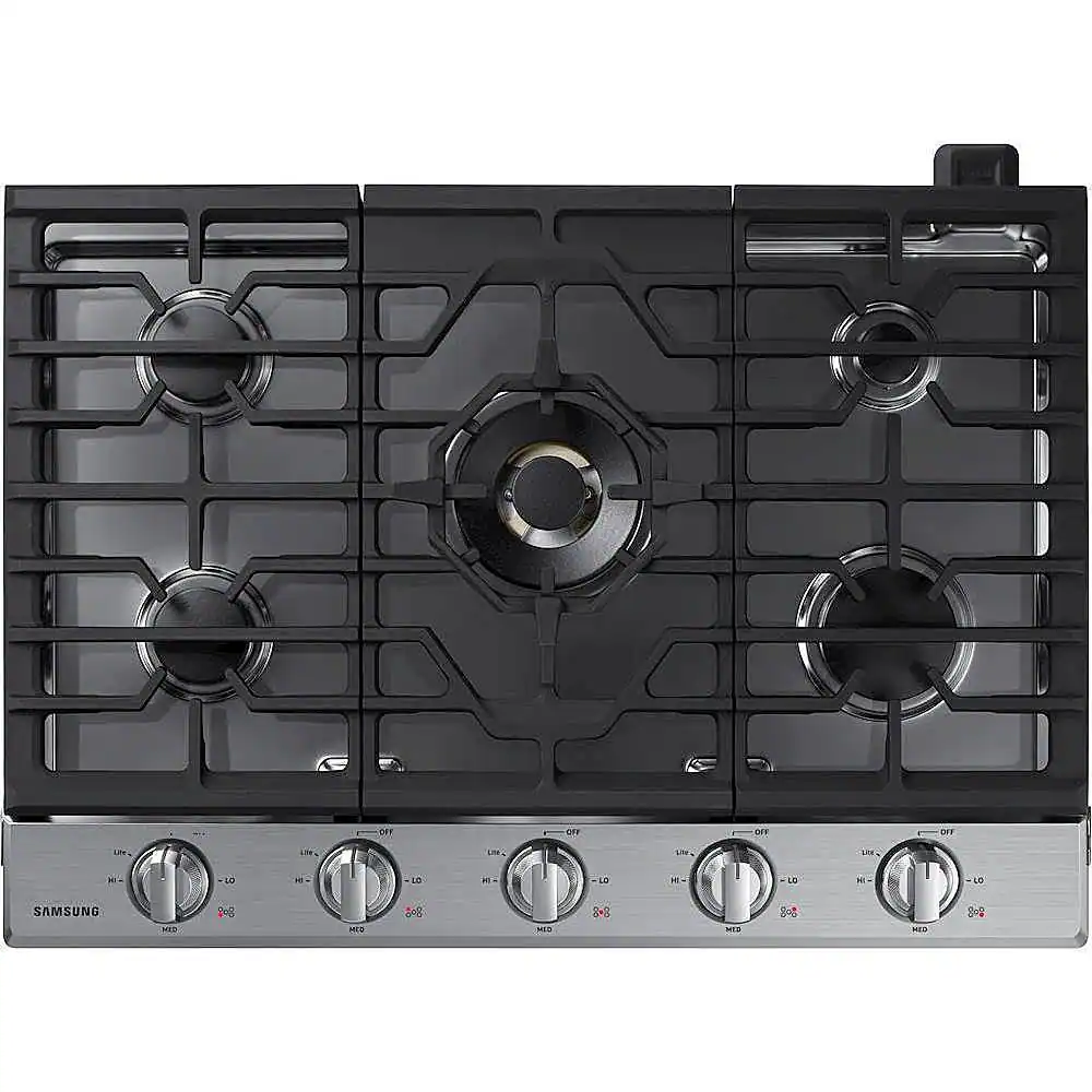 Front. Samsung - 30" Built-In Gas Cooktop with WiFi and Dual Power Brass Burner - Stainless Steel.