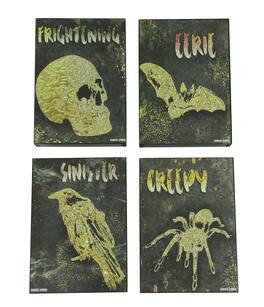 Transpac - Set of 4 Darkly Elegant Halloween Themed Wooden Block Wall Hangings - Black